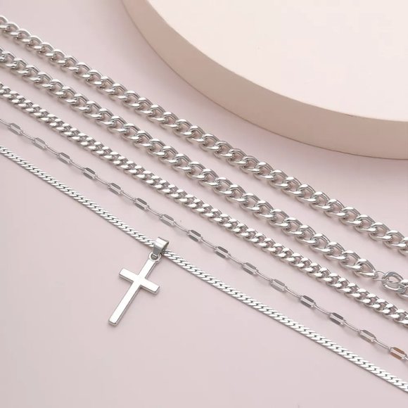 Silver Multilayer Cross Necklace - Picture 7 of 8